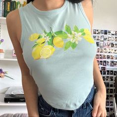 Super Cute With A Tie Detail In The Back! Size Medium, New Without Tags Tie Crop Top, Urban Outfitters Tops, Blue Yellow, Urban Outfitters, Crop Top, Lemon, Cute Outfits, Super Cute, Womens Tops