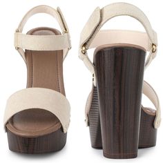 With a different closure type, there are hook and loop sandals with a block heel. With suede uppers, these sandals can lengthen your legs and are suitable for any casual wear. You can pair these heels with dresses, T-shirts, jeans, shorts, or anything casual or formal. A good choice as a gift for your mother, sister, or friend. Beige Open Toe Platform Block Heels, Beige High Heel Slingback Sandals With Buckle Closure, Suede Block Heel Sandals With Buckle Closure, Suede Sandals With Buckle Closure And Block Heel, Beige Wedge Sandals With Buckle And Block Heel, Beige Wedge Sandals With Buckle Closure And Block Heel, Beige Block Heel Wedge Sandals With Buckle Closure, Beige Open Toe Block Heels With Buckle Closure, Suede Block Heels With Buckle Closure