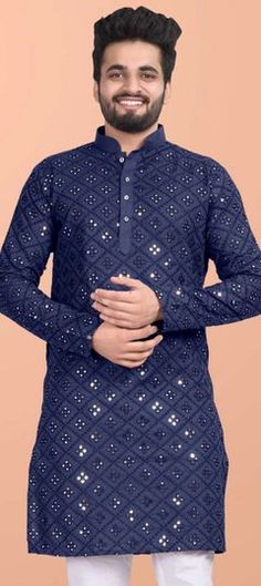 Blue color Kurta in Blended Cotton fabric with Mirror work Blue Cotton Kurta With Mirror Work, Party Wear Kurta, Mirror Work, Color Blending, Blending, Party Wear, Cotton Fabric, Blue Color, Mirror