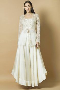 Buy Off White Organza Square Neck Embroidered Jacket Skirt Set For Women by J by Jannat Online at Aza Fashions. Long Sleeve Georgette Sets With Lace Work, Elegant White Lehenga With Long Sleeves, Elegant Long Sleeve White Lehenga, White Long Sleeve Lehenga For Reception, Beige Georgette Long Sleeve Sets, Beige Long Sleeve Georgette Sets, Wedding Set With Embroidered Long Sleeves, Cream Georgette Long Sleeve Sets, Cream Long Sleeve Georgette Sets