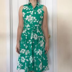 Never Worn Jcrew Green Floral Shirt Dress Size 2 Buttons All The Way Down Elastic Waist With Tie See Pics For Approx. Measurements Fitted Green Sleeveless Dress With Floral Print, Green Floral Print Knee-length Sleeveless Dress, Green Sleeveless Dress For Daywear, Green Sleeveless Daywear Dress, Green Midi Sleeveless Dress For Daywear, Green Sleeveless Midi Dress For Daywear, Casual Green Sleeveless Dress For Daywear, Wife Fashion, Floral Shirt Dress