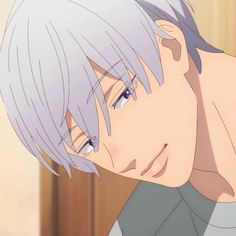 an anime character with white hair and blue eyes