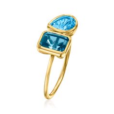 Ross-Simons - 1.10ct London Blue Topaz, .80ct Swiss Blue Topaz Toi et Moi Ring Size 5. An RS exclusive. French for "you and me," Toi et Moi rings are a unique way to celebrate a special relationship in your life. Wear our on-trend, two-stone designs as a sentimental symbol of romance, friendship, family - or simply treat yourself to double the sparkle! This tonal blue statement features a 1.10 carat emerald-cut London blue topaz shimmering beside an .80 carat pear-shaped Swiss blue topaz. Crafte Topaz Birthstone, Swiss Blue Topaz, Stone Design, London Blue Topaz, London Blue, Emerald Cut, Pear Shaped, Stone Rings, Blue Topaz