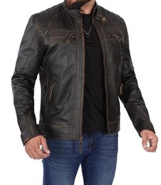 Mens Real leather jacket Winter Brown Distressed Biker Jacket, Distressed Brown Fitted Leather Jacket, Vintage Brown Rugged Leather Jacket For Fall, Fitted Rugged Leather Jacket In Vintage Brown, Fitted Rugged Vintage Brown Leather Jacket, Distressed Brown Biker Leather Jacket For Fall, Distressed Brown Leather Jacket With Long Sleeves, Brown Distressed Leather Jacket With Long Sleeves, Vintage Brown Distressed Biker Jacket