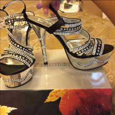 Gorgeously Sexy Black And Silver Rhinestone Heels. Brand New. Bought In Vegas But Never Worn Silver Bedazzled Heels For Night Out, Silver Bling Heels For Prom, Silver Bedazzled Heels For Party, Glamorous Evening Heels With Silver Studs, Silver Heels With Bling For Night Out, Silver Bling Heels For Night Out, Silver Studded Heels For Night Out, Silver Bedazzled Heels For Prom, Silver Rhinestone Heels