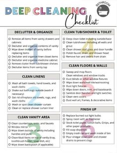 a cleaning checklist with the words deep cleaning checklist written in black and white