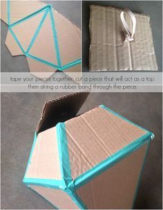 the instructions for how to make an origami house out of cardboard and duct tape