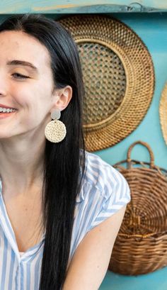 These lightweight rattan earrings are a great addition to your jewelry box. With their neutral resort wear style, these earrings can match anything! They feature a modern, clean design that can be worn every day or with a dressy outfit, and they're light enough to forget you're wearing them as you move around your day. They can go from beachside cocktail to dinner date in a snap, making it the perfect accessory for travel. Hypoallergenic stainless steel posts Durable plant-based acrylic posts Ha Rattan Earrings, Rattan Wood, Dressy Outfit, Studded Necklace, Woven Rattan, Dinner Date, Dressy Outfits, Bridal Hair Accessories, Clean Design