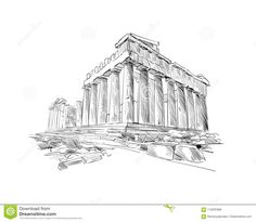 an architectural drawing of the parthenon temple in acrylic stock photo image