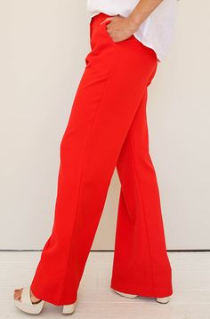 Product details: Wide legged pant Detailed waistline Zipper and button closure V-detailing on back waistline Functioning pockets Comfortable, baggy fit Stretch fit with spandex High quality Model is 5'6" wearing a size S Size Chart: Size Waist Length Inseam Front Rise S 26" 43.5" 32" 12" M 27" 44" 32" 12.5" L 30" 44" 32" 12.5" Outfit Details: Boardroom White Satin Blouse Boston White Linen Blouse Big City Cream/Red Tweed Blazer Self + Care Instructions: Self: 97% Polyester, 3% Spandex Lining: 10 White Satin Blouse, Red Wide Leg Pants, White Linen Blouse, Most Comfortable Jeans, Gossip Girl Outfits, Uptown Girl, Pants Details, Camo Pants, Linen Blouse