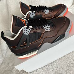 Authentic Women’s Air Jordan 4, In Color Sail/Black-Starfish. Brand New, In Original Box, Never Worn. Custom Orange Leather Sneakers With Translucent Outsole, Orange Custom Sneakers With Cushioned Footbed, Custom Orange Sneakers With Cushioned Footbed, Orange Custom Sneakers With Translucent Outsole, Custom Orange Sneakers With Translucent Outsole, Sporty Brown Custom Sneakers With Red Sole, Brown High-top Custom Sneakers With Red Sole, Women Jordans, Air Force One Shoes