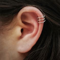 SMALL STERLING SILVER THREE LINE EAR CUFFS Silver Earring Cuff, Wire Ear Cuffs, Cartilage Ear Cuff, Rings Beautiful, Fake Earrings, Fake Piercing, Piercing Ring, Silver Ear Cuff, Ear Cuff Earings