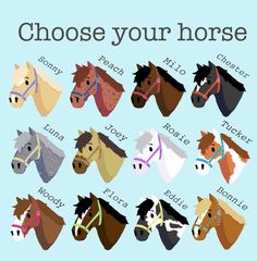 the different horse heads are shown in various colors