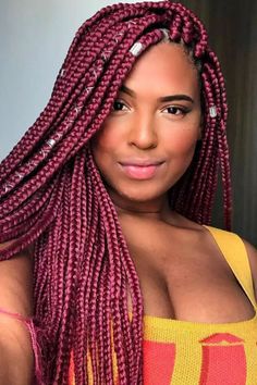 Burgundy Box Braids Styles Burgundy Box Braids Medium, Long Burgundy Box Braids, Magenta Box Braids, Wine Red Box Braids, Ombre Burgundy Box Braids, Rasta Hair