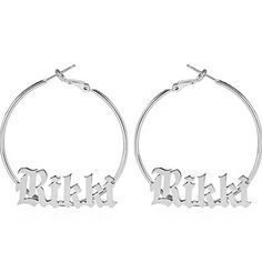 Lets make our lives more beautiful with custom/personalized items. This can bring you a lot of joy when you see your name or your loved once name on the item. Having your personal touch on a piece of jewelry really makes a difference. Item:-   Old English Name EarringsHoop Diameter:- 20-30-50-60-70 MMMetal:- Stainless SteelFinished:- Platinum-Rose Gold-GoldWe have make 2 different name on1pairPlease put your Name  On Personalization Box.Like This-   Abdul   Processing and shipping: 2-3 weeks is Old English Names, Earrings Gothic, English Name, Old English Font, Letter Earrings, Gift Box Design, Name Earrings, Bamboo Earrings, Platinum Rose Gold