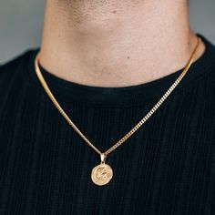 Gold Coin Pendant 3mm Curb Chain Necklace For Men or Women - Pendant Necklace - Boutique Wear RENN Gold Plated Coin Necklace With Figaro Chain For Gift, Gold Chain Coin Necklace As Gift, Gold Chain Coin Necklace Gift, Round Coin Necklace With Figaro Chain As Gift, Round Coin Necklace With Figaro Chain For Gift, Gold Coin Pendant Necklace In Stainless Steel, Gold Stainless Steel Necklace With Coin Pendant, Hottie Outfits, Orders Packaging