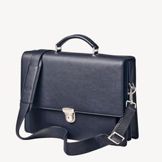 City Laptop Briefcase in Navy Pebble | Aspinal of London Designer Sling Bag, London Bags, Structured Design, Laptop Briefcase, Aspinal Of London, Phone Pouch, Leather Briefcase, Leather Messenger Bag, Leather Messenger