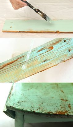 the process of painting an old piece of wood