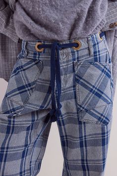 We The Free Moxie Plaid Pull-On Barrel Jeans Barrel Jeans, Country Blue, Blue Fits, Plaid Print, Drawstring Waistband, Tapered Legs, Jeans Shop, Boho Outfits, Patch Pocket