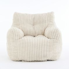 a white chair made out of pleated fabric on a white background with the seat up