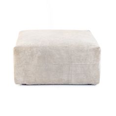 the footstool is made out of fabric and has a white stripe pattern on it