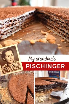 a collage of photos showing different types of pies and pastries on display