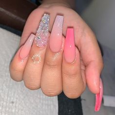 #n� �geldesign #n� �gel #beauty #pink #glitzer #glamournails #glamour #nails Ombre Acrylic Nails, Long Acrylic Nails Coffin, Bling Acrylic Nails, Acrylic Nails Coffin Short, Summer Acrylic Nails, Pink Acrylic Nails, Square Acrylic Nails, Birthday Nails