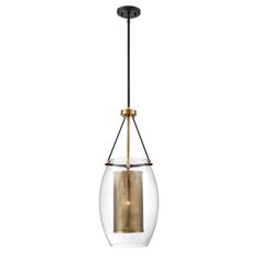 a glass and brass pendant light fixture