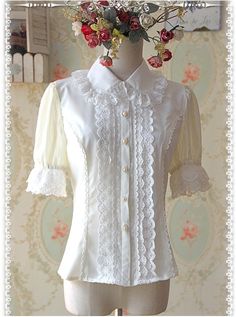 White Collared Blouse, White Elegance, Sleeves Blouse, Trendy Blouses, Closet Fashion, Fashion Design Clothes, Lace Shirt, Lolita Dress, Gothic Lolita