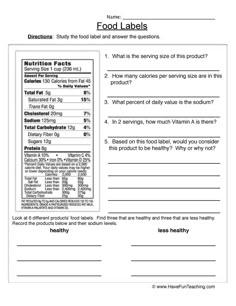 food label worksheet for students to help them understand what foods they are in