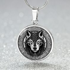 Wolf Necklace, intricately crafted with personalized touches, embodies the essence of Celtic jewelry and Fenrir Viking symbolism, making it an ideal gift for dog lovers seeking an animal spirit companion to accompany them on their journey. ➜ Our Celtic Wolf Jewelry is made of high quality surgical steel with a graphic image that's printed directly onto the steel surface with a shatterproof liquid glass coating and includes an 18k gold finish option. ➜ Our Engraved Wolf Pendant Necklaces are pers Viking Style Wolf Design Jewelry Gift, Spirit Companion, Celtic Wolf, Wolf Pendant Necklace, Wolf Pendant, Vikings Gifts, Wolves Pendants, Wolf Necklace, Animal Spirit