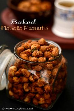 baked masala peanuts in a glass jar