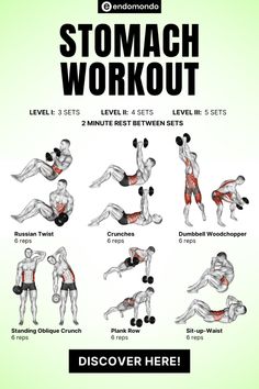 an exercise poster showing how to do the stompach workout for your chest and back