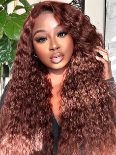 CurlyMe Pre-Plucked Wear Go Glueless Reddish Brown Water Wave Hair Pre-cut Lace Auburn Water Wave Wig, Curly Brown Lace Front Wig, Reddish Brown Water Wave Wig, Reddish Brown Wigs, Reddish Brown Hair Wig, Straight Blonde Hair, Blonde Lace Front Wigs, Custom Wigs, Body Wave Wig