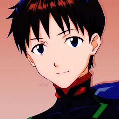 an anime character with black hair and blue eyes, wearing a red collared shirt