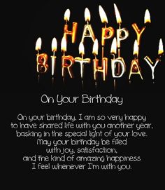 a birthday card with candles and the words on your birthday written in white writing,