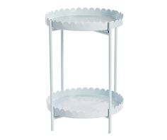 two tiered tray with scalloped edges on each side and bottom, white