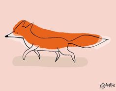 an orange fox walking across a pink background