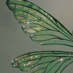 a close up view of the wings of a green fairy - tale bird with stars on it's wings