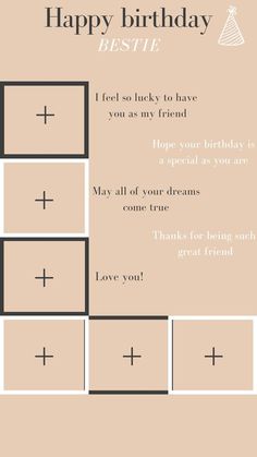 a birthday card with the words happy birthday, bestie and cross marks on it