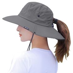 PRICES MAY VARY. Perfect Sunshade Hat: Women's sun hat is made with UPF50+ UV sun protective fabric which block 98% of harmful UV rays. 3.93" full wide brim provides a perfect shade to your face, neck and ears, helps protecting from the hot sunshine and keeps your face pretty and healthy. Go out and enjoy the elements without a worry with this quick drying, windproof, waterproof and breathable sun hat. Cool & Comfortable: The summer ponytail hat for women has mesh panels that span the entire cir Summer Hat For Outdoor Activities, Cheap Hats For Spring Outdoor Activities, Fun Hats For Outdoor Activities, Hats To Wear In The Rain, Cheap Hats For Outdoor Activities In Spring, Cheap Fun Hats For Outdoor Activities, Summer Ponytail, Fishing Bucket Hat, Fedora Beach