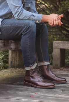 #thursdayboots #mensboots #goodyearwelted #denim #indigo #chambray #menswear #mensfashion Classic Fitted Boots For Outdoor, Classic Fitted Outdoor Boots, David Beckham Style Outfits, Thursday Boot Co, David Beckham Style, Thursday Boot Company, Beckham Style, Thursday Boots, Boot Companies