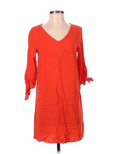 H&M Casual Dress Size: 2 Orange Dresses - used. 100% VISCOSE, V-Neck, Knee Length, 3/4 Sleeve | H&M Casual Dress: Orange Dresses - Used - Size 2 Hm Orange Dress, Orange Casual Dress, Orange Dresses, Dress Orange, Orange Dress, Casual Dresses For Women, Knee Length, Casual Dress, Cold Shoulder Dress