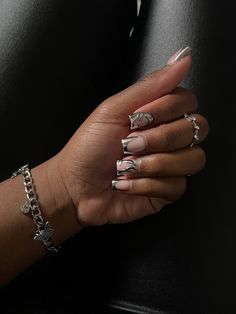 Chrome nail inspo Nail Inspo Acrylic Chrome, Nails Acrylic Short Chrome, Cute Short Nail Sets Chrome, Silver Birthday Nails Short, Short Acrylic Full Set, Short Acrylic Nails Diamond Designs, Chrome Acrylic Nails Short, Sliver Nails Short, Chrome Frenchies Nails