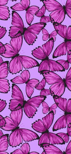 a bunch of pink butterflies on a purple background