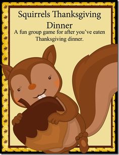 a thanksgiving card with a squirrel holding a piece of food in it's paws