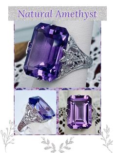 Natural Purple Amethyst Ring/ Sterling Silver/ 17ct Huge Gemstone Art-Deco Treasure Filigree [Made To Order] Design#202