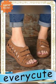 Women Comfortable Outdoor Sandals Casual Plus Size Slippers Round On Plus Size Wedge Shoes Sandalias Plataforma Mujer Comfortable Open Toe Platform Wedge Sandals, Comfortable Brown Open Toe Wedge Sandals, Sandals Casual, Outdoor Sandals, Casual Sandals, Wedge Shoes, Women's Style, Plus Size Fashion, Wedges