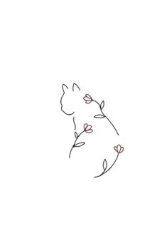 a drawing of a cat with flowers on it's back