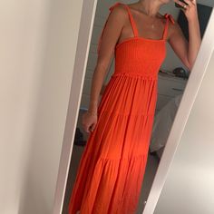 Brand New, Bright Orange, Size Xs Orange Midi Dress For Casual Wear, Casual Orange Sundress Maxi Dress, Orange Fitted Midi Sundress, Orange Maxi Dress For Day Out, Zara Fitted Casual Maxi Dress, Spring Orange Maxi Dress, Zara Casual Midi Dress For Brunch, Casual Zara Midi Dress For Brunch, Casual Orange Maxi Dress For Brunch